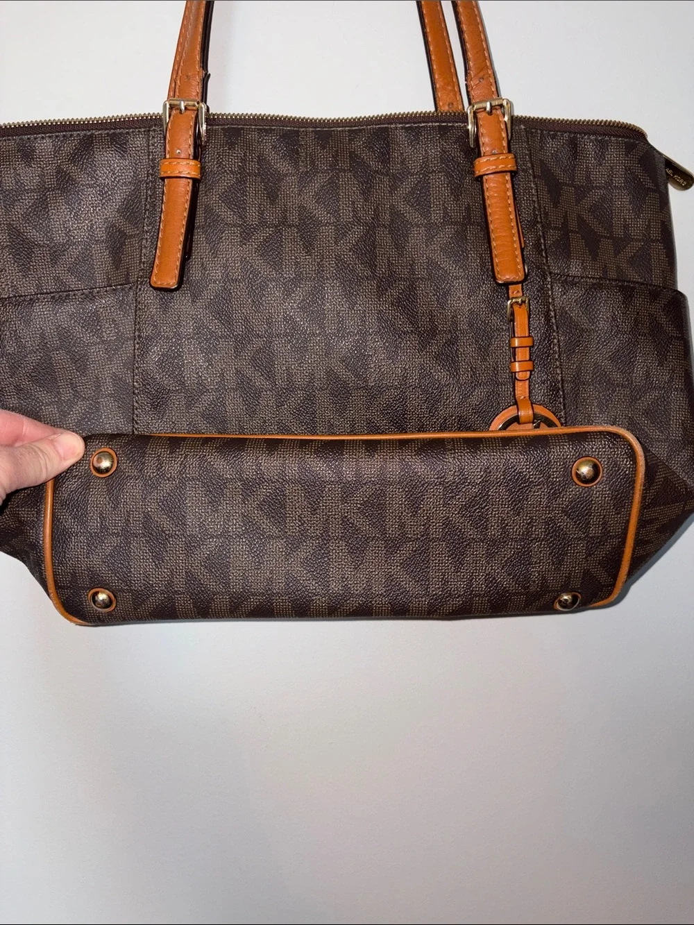 Michael Kors Brown Logo Tote with Tan Leather Trim